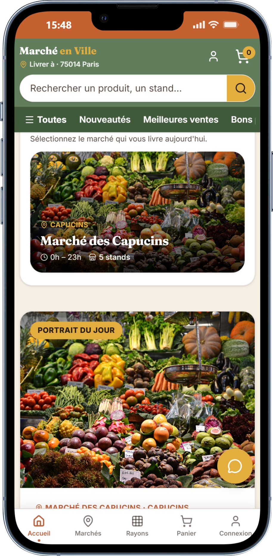 Application Marchés Locaux sur smartphone